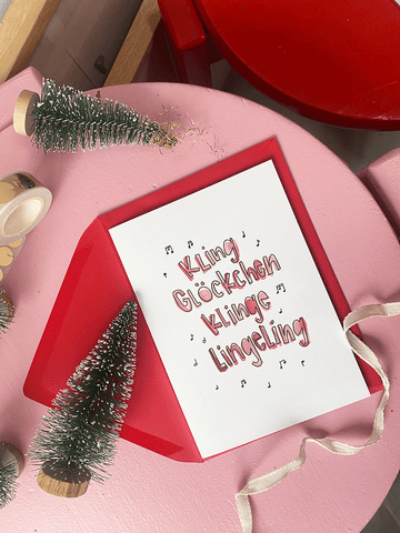 Weihnachtskarte: "Kling Glöckchen" Grußkarte inkl. Umschlag - Hand Lettering